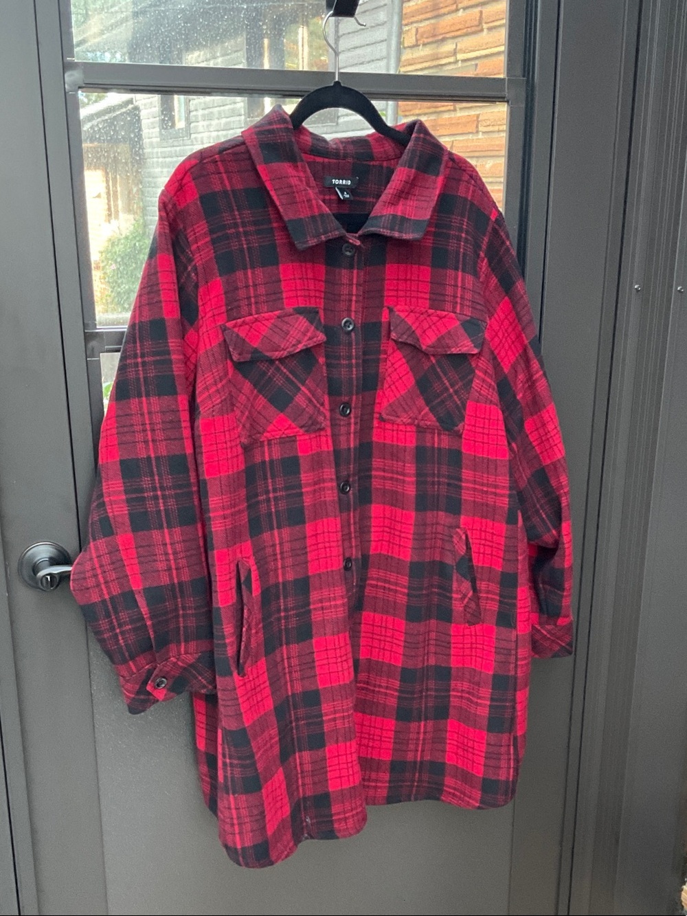 torrid Red & Black Plaid Button-Front Utility Shacket